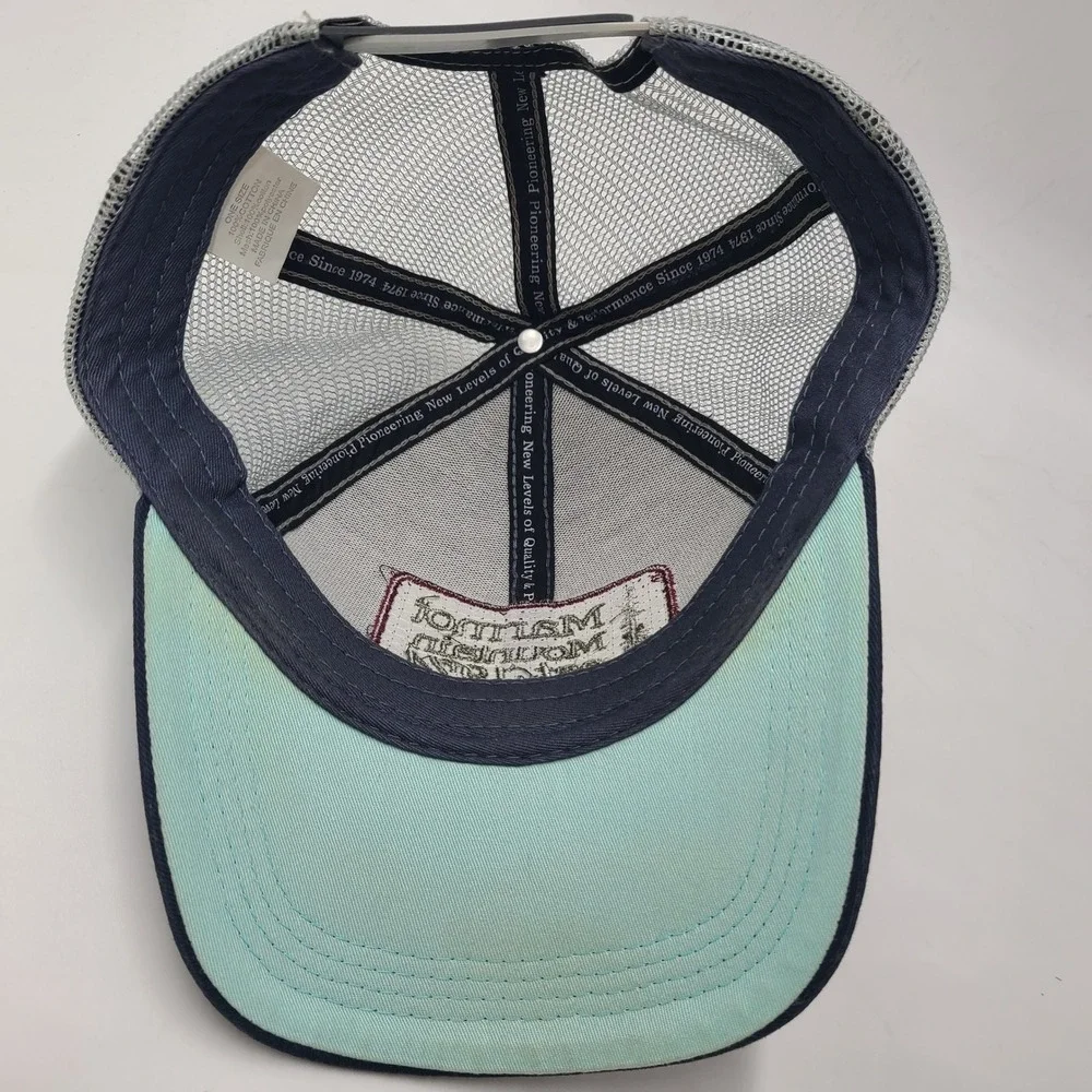 Marmot Moutain Hat Snapback Trucker Mesh Blue Gray Est 1974 Patch Hiking Men